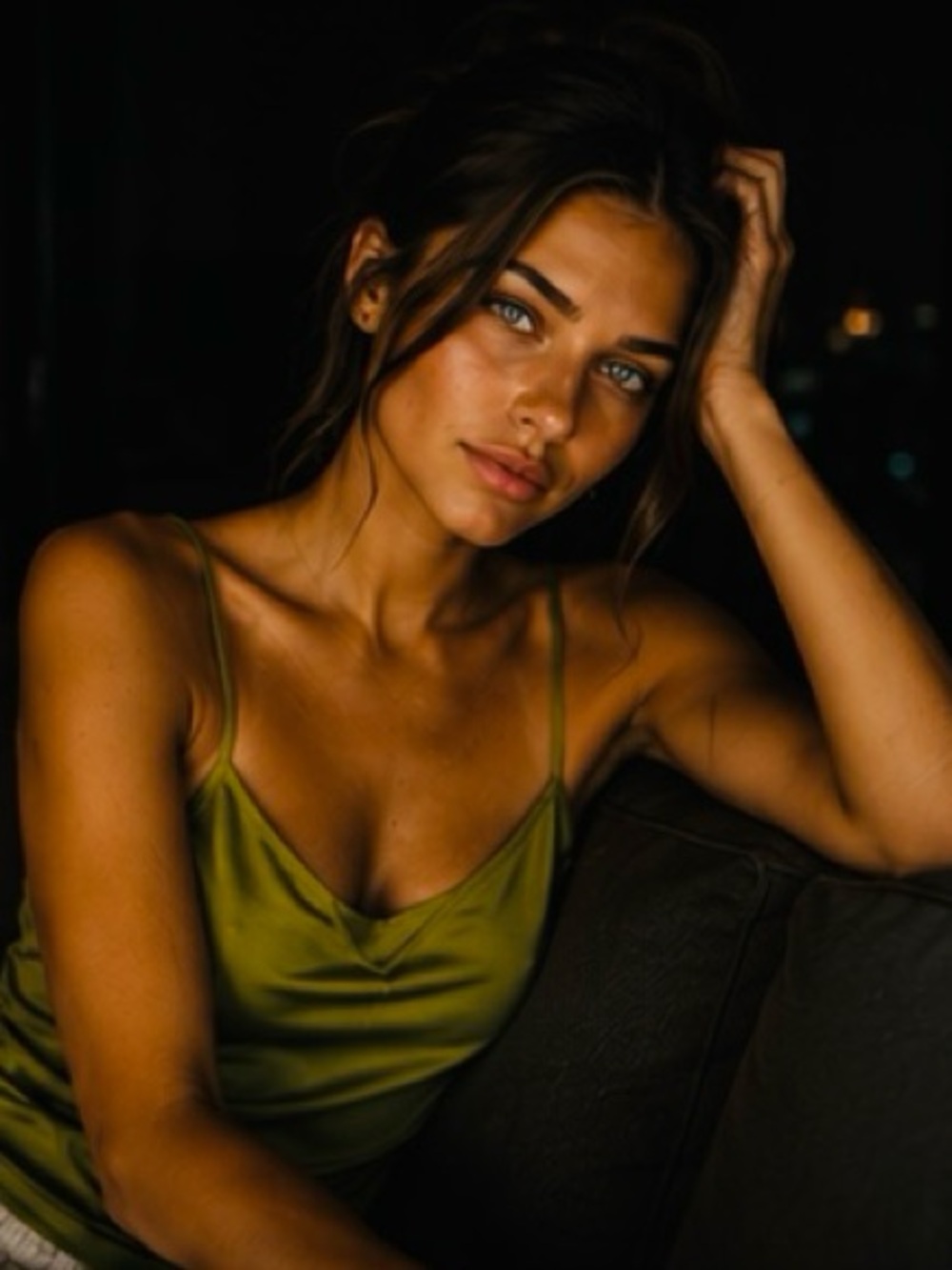 Gianni Bini Olive Green Satin Tank Top